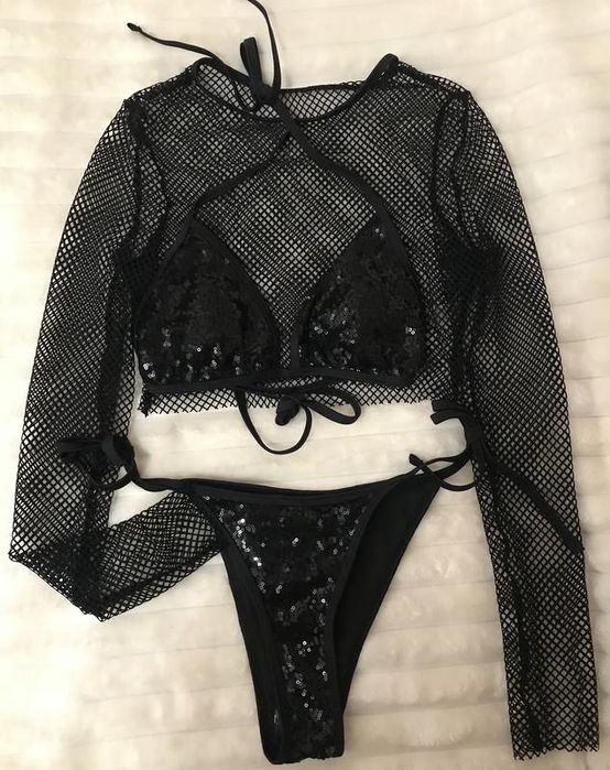 Комплект купальный,купальник и топ сетка,в паетки