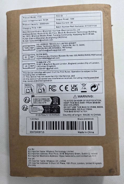 Powerbank 20.000 mAh – 10W – 2 USB + USB-C – Novo