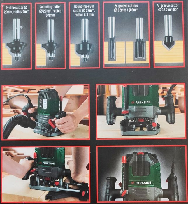 Фрезер Болгарка інструменти PARKSIDE POF 1200 D3 1200 W +Набір фрез.