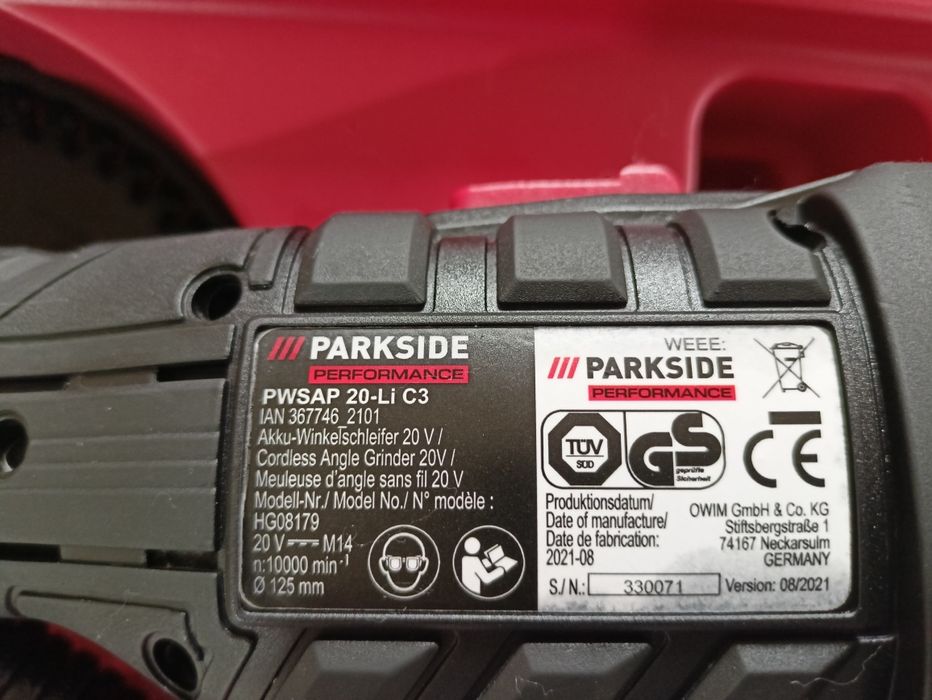 Болгарка Parside PWSAP 20 Li C3