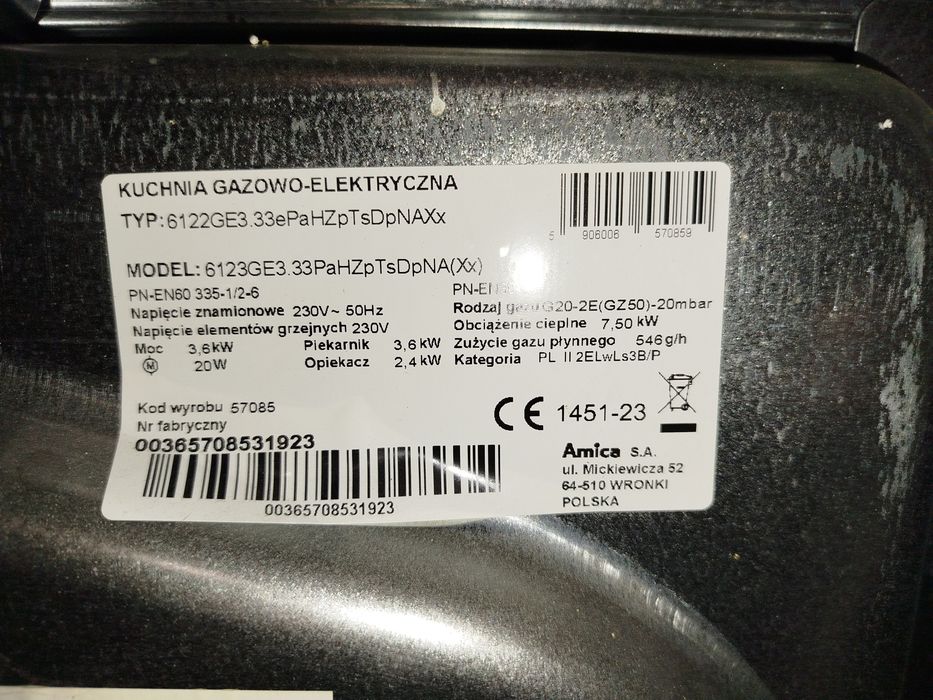 Kuchenka Amica 6123GE3