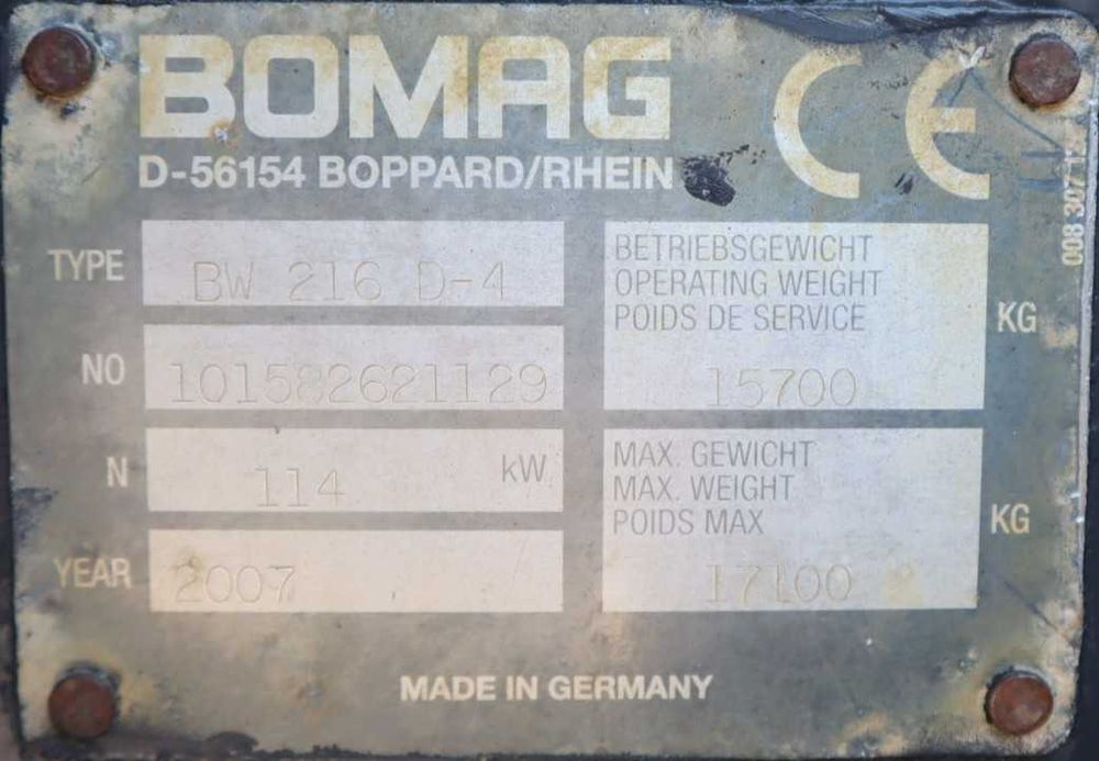 2007 Bomag BW 216 D-4 Compactador de Solos