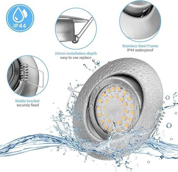 Reflektor 6szt LED do zabudowy 230 V, płaski, ściemniany, 6 W, IP44