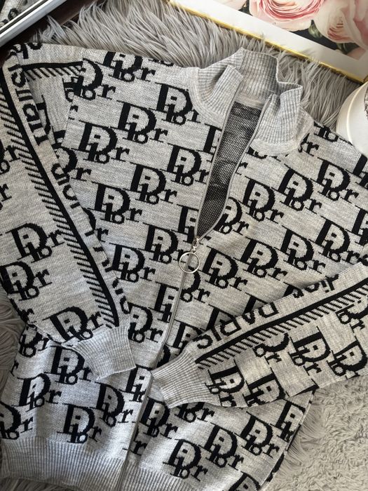 Sweter dior pleciony kardigan na zamek wełniany wełna