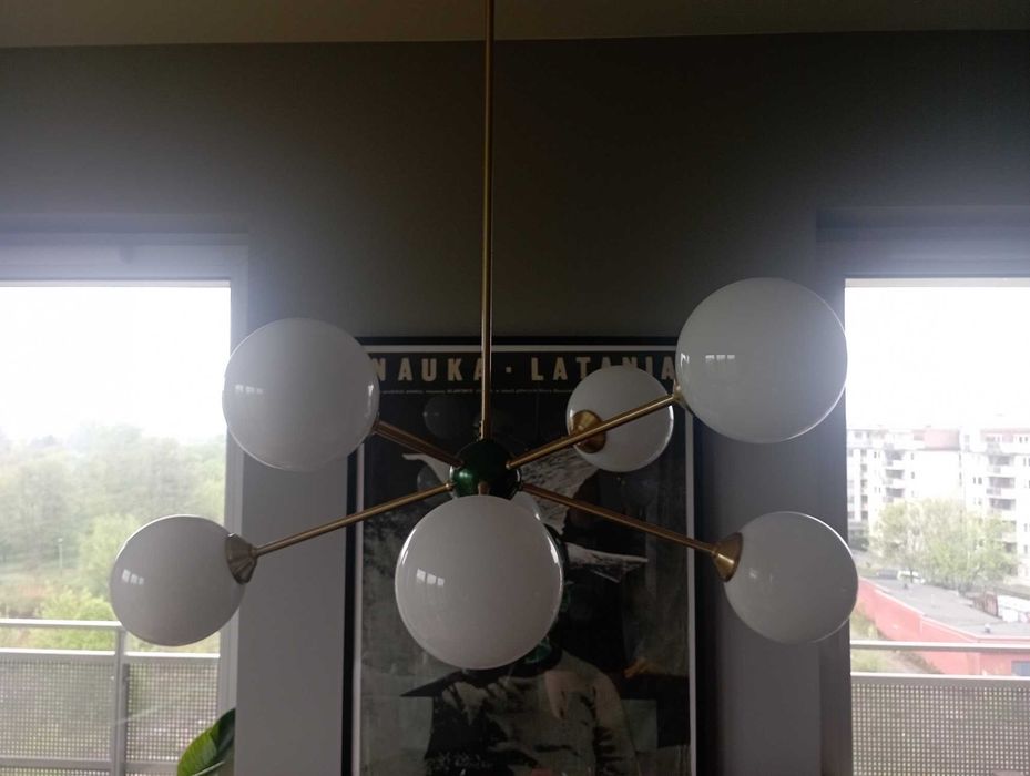 Żyrandol Sputnik, złoty, mosiądz, szkło, Niemcy, lata 60.