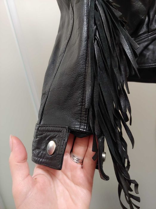 Мотокуртка байкерська з бахромою для дівчинки натуральна шкіра