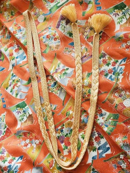 Jasny jedwabny pas obijime do obi kimono yukata brzoskwiniowy pleciony