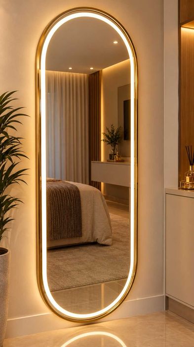 Espelho Dourado com Luz - EM PROMOÇÃO