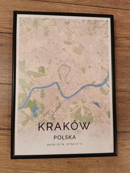 Grafika mapa Kraków ramka