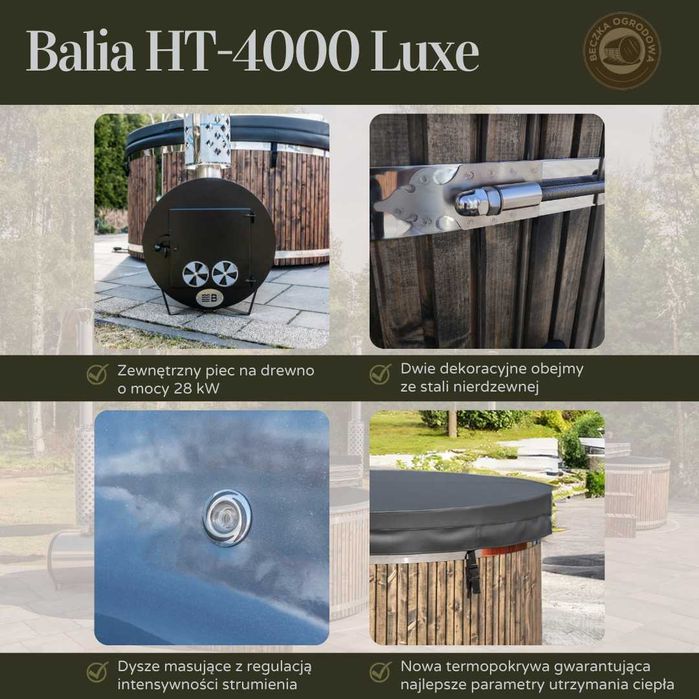 Balia ogrodowa z hydromasażem | Jacuzzi | LED | Piec | 200 cm | NOWOŚĆ