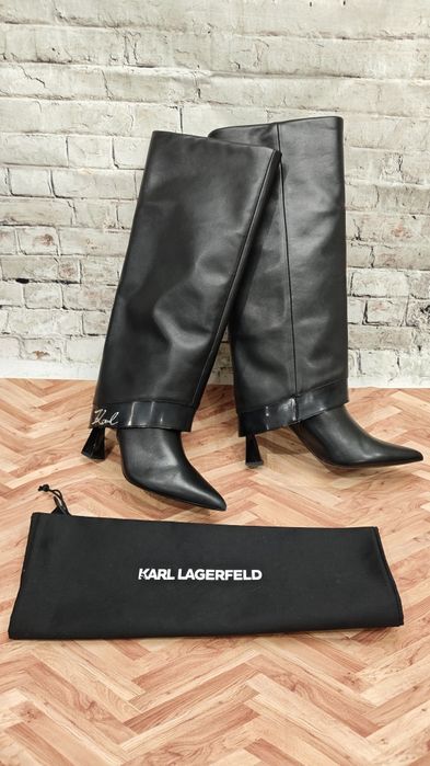 Kozaki Karl Lagerfeld skórzane czarne za kolano 38