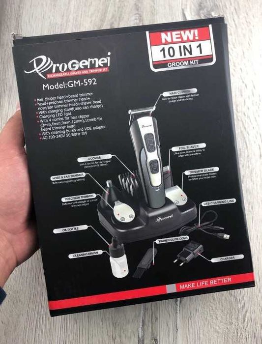 Триммер машинка для стрижки 10 насадок Gemei GM - 592 бритва