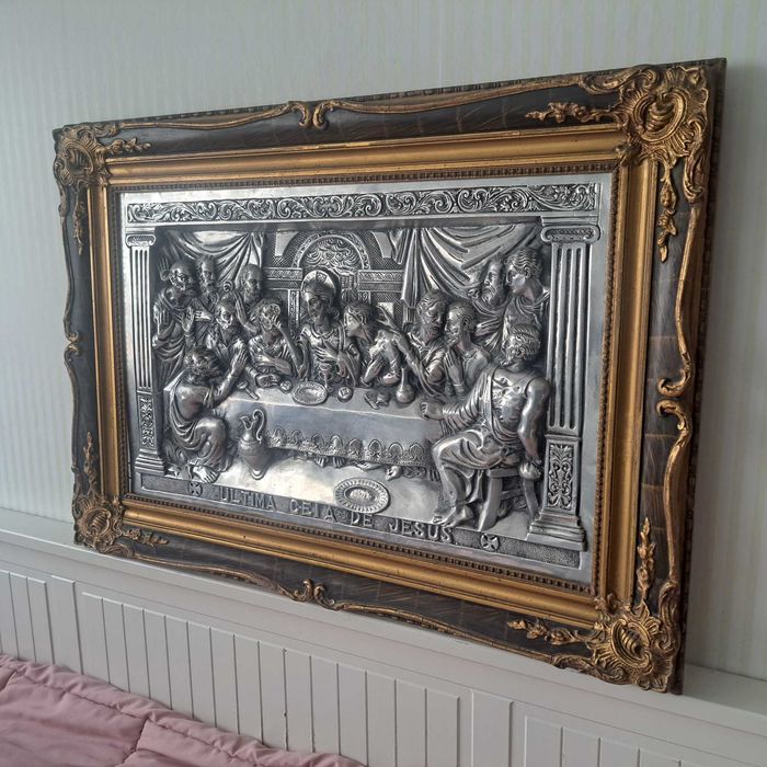 Quadro Última ceia de Jesus Cristo em Estanho (3,3kg) 80x57cm