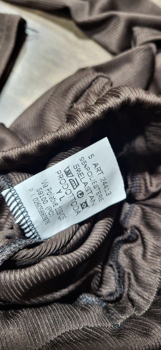 Czekoladowy komplet damski prążek szerokie nogawki wysoki stan włoski
