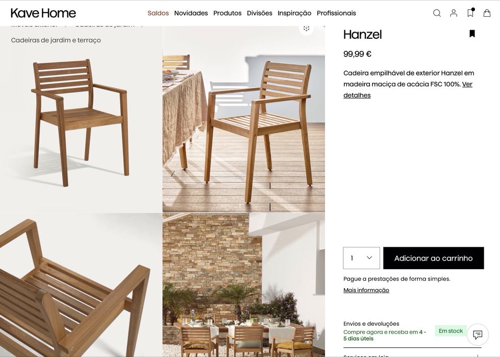 Conjunto 6 cadeiras + 6 almofadas da Kave Home (-30%)