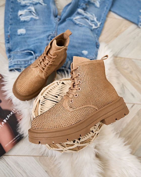 2 KOLORY 36 37 38 botki 39 40 41 trapery z cyrkoniami na płaskim obcas