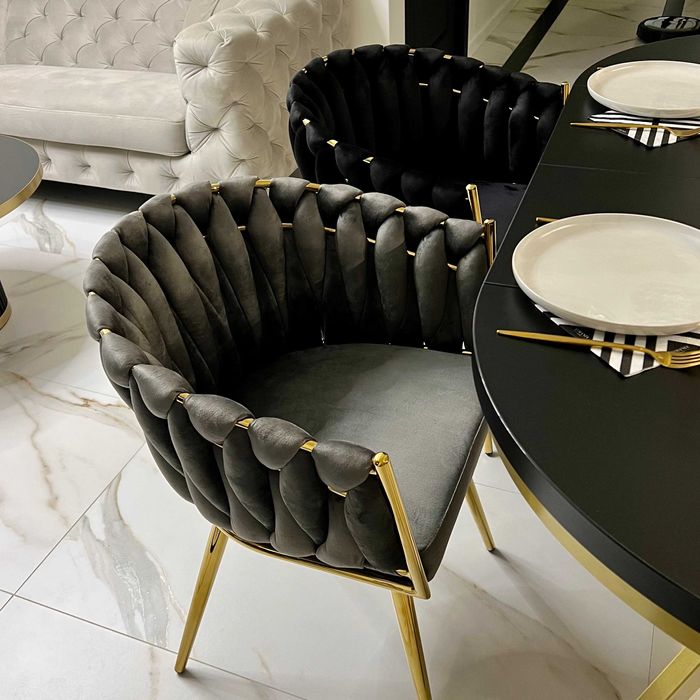 Fotel welurowy szary złota rama *HIT*