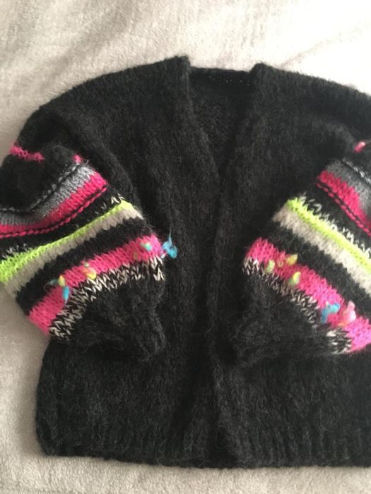 Sweterek kardigan handmade bufiaste rękawy wełna alpaka