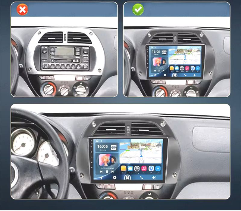 RÁDIO GPS 9'' ANDROID 13 TOYOTA RAV4 01-06 2 DIN 4GB+64GB