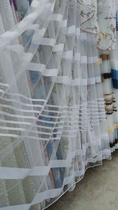 Тюль смужка мілка,крупна  різнокольорова