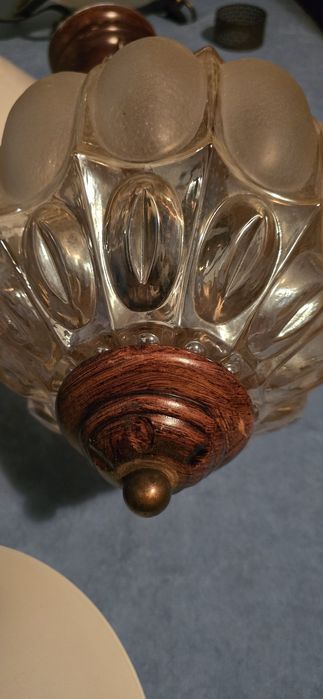 Lampa wisząca szklana kula lite drewno