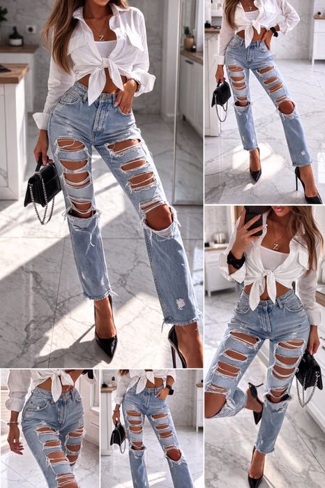 Jeansy spodnie denim boyfriend damskie XS 34