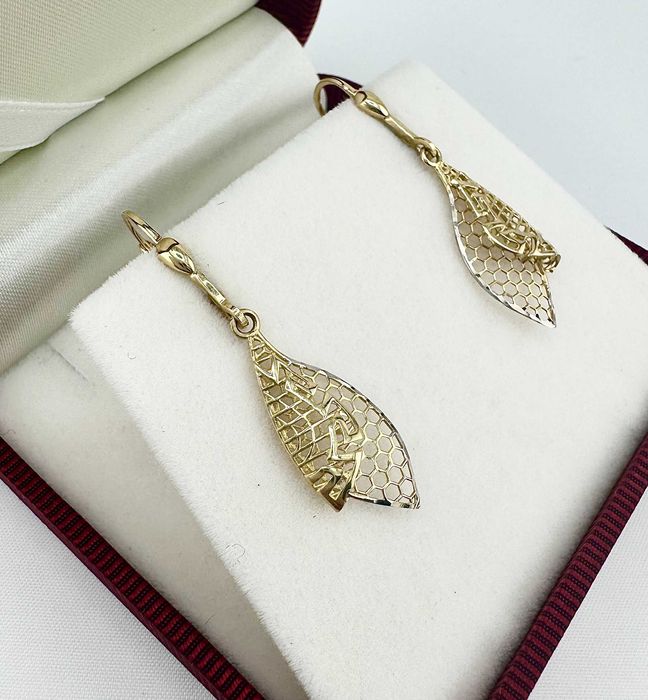 Złote kolczyki wiszące listki 2,19g 585 14K dł. 4cm