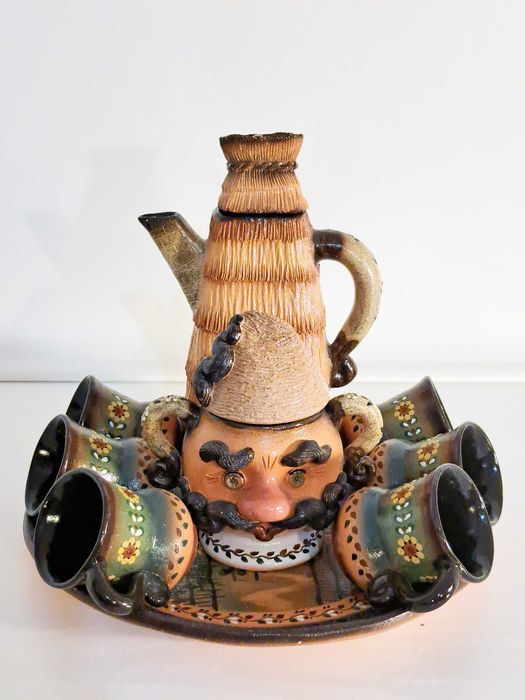 Етнічний чайний набір (тарілка-піднос, 6 чашок, чайник та цукорниця)