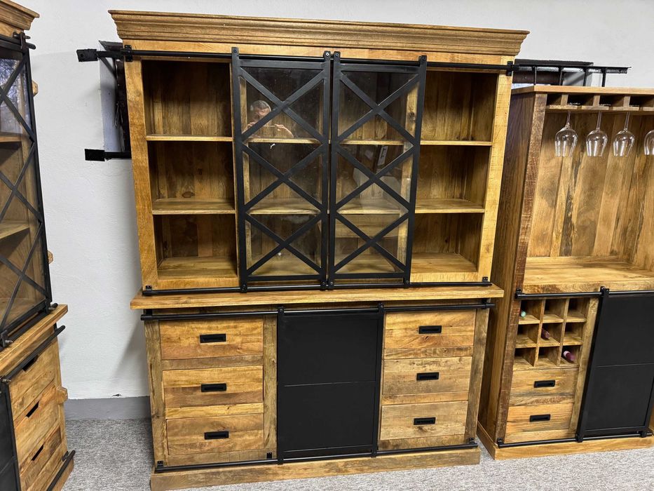 Klasyka stylu LOFT piękny Kredens Witryna drewno mango 160cm Nowy F-Vat