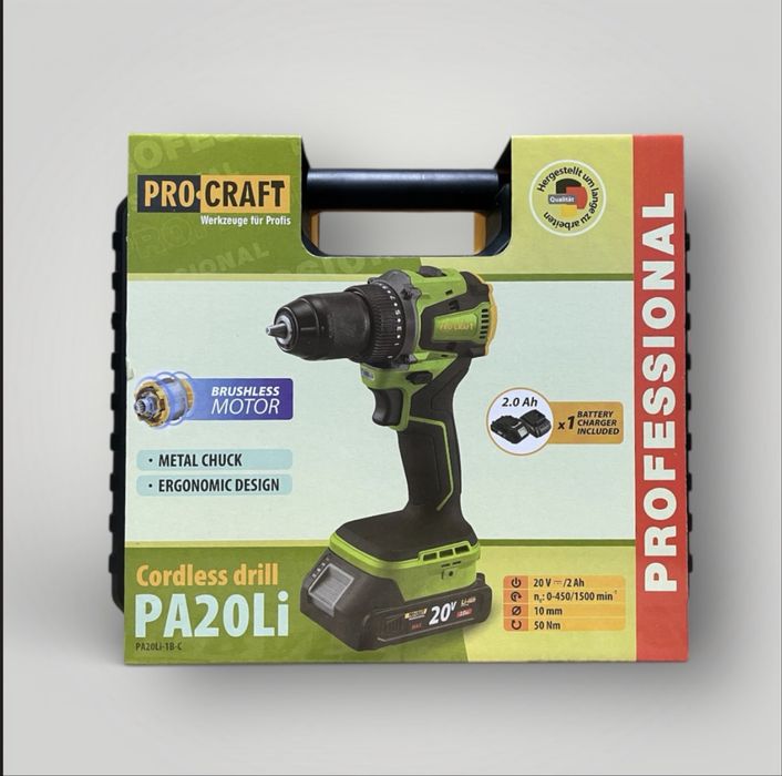 Потужний  Безщітковий PROCRAFT PA20Li — 50 Нм! АКБ 2 А·год, кейс