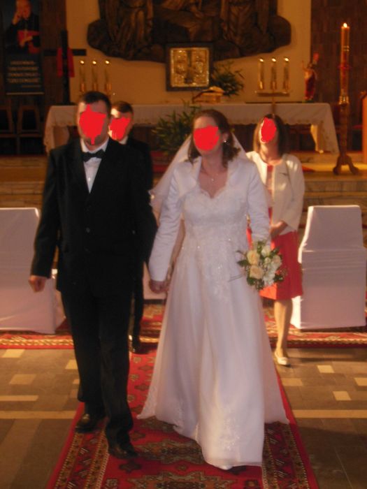 Sukania ślubna, bolerko, buty 38