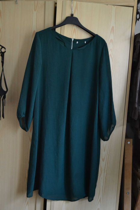 Zielona sukienka mgiełka luźna suwak z tyłu  ~ L 40