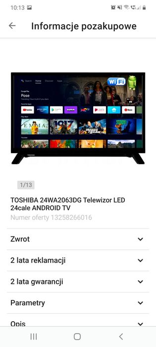 Sprzedam tv Toshiba 24 cale, android