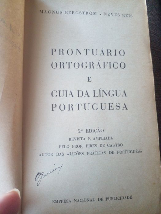 Prontuário Ortográfico antigo (ano de 1962) 5°Edição