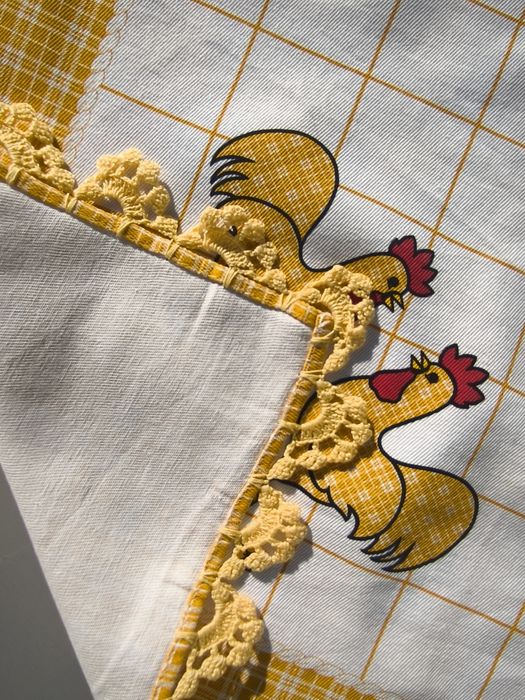 Pano de cozinha em algodão com croché feito à mão