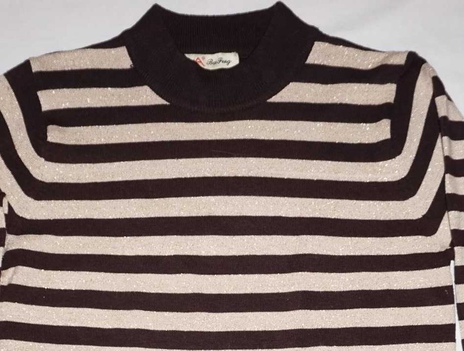 Sweter w brązowo-złote paski z akrylu rozm.M
