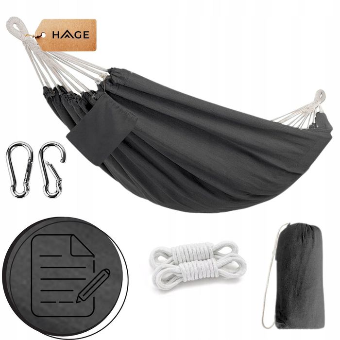 Hamak ogrodowy dwuosobowy boho 275x150 cm, 240 kg, szary + torba