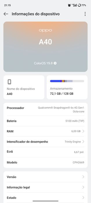 Oppo A40  128GB  6Ram