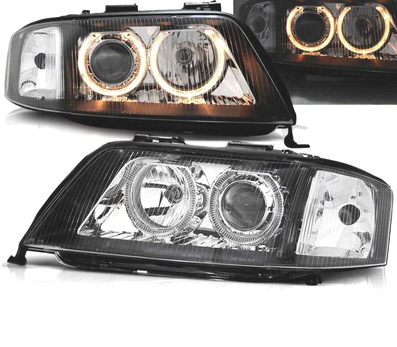 FARÓIS AUDI A6 99-01 OLHOS DE ANJO FUNDO NEGRO