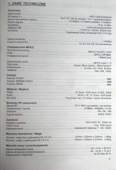 Dekoder tuner satelitarny DVB-S DVB-T Skymax SX 771 ST