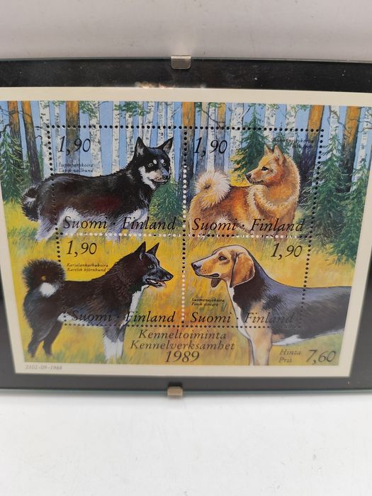 Znaczki pocztowe fińskie w ramie psy pies filatelistyka