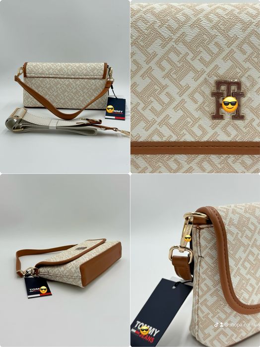 Сумка женская T*mmy  | Бежевый и черный | Монограмма