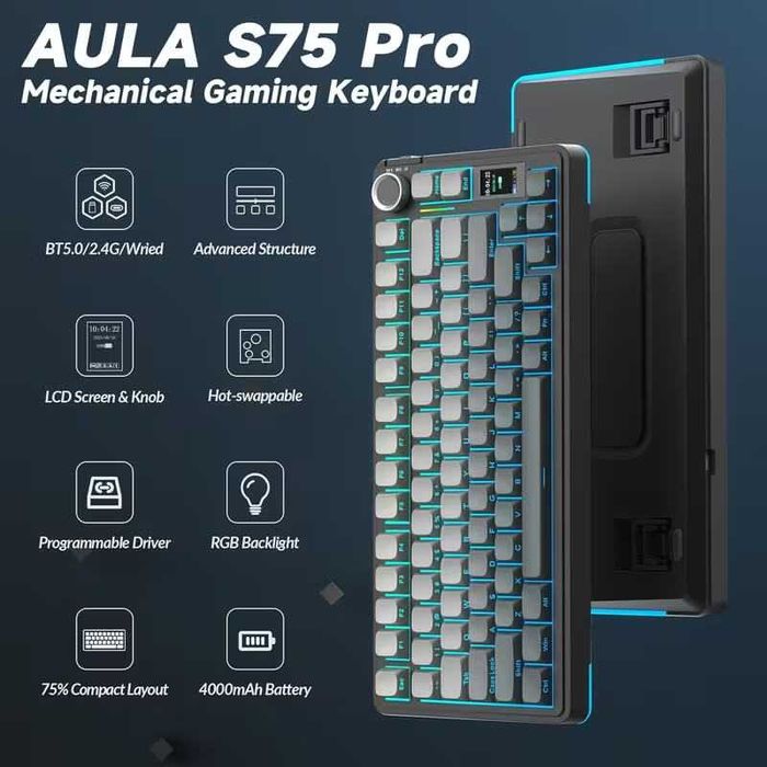 Безпровідна клавіатура з підсвіткою та екраном Aula S75 PRO