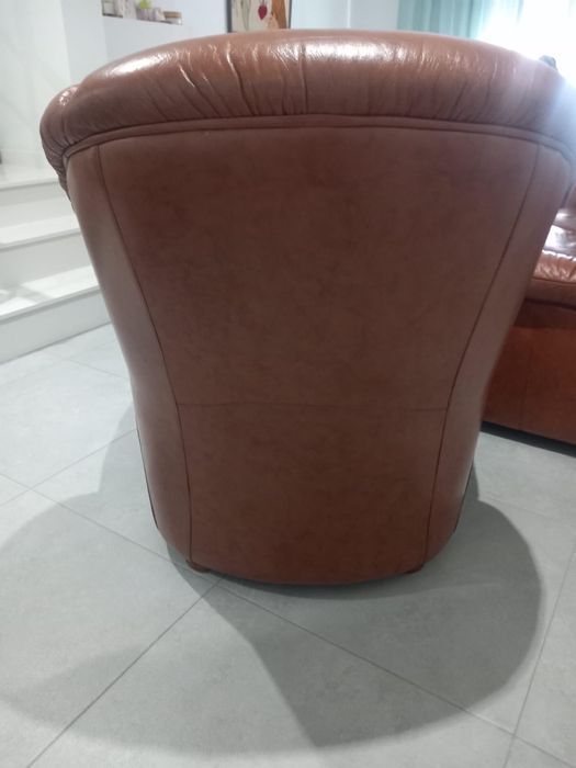 Sofas em pele (1 sofa cama e 2 cadeirões)
