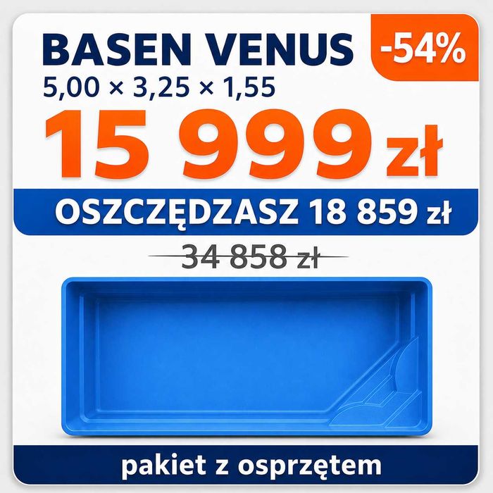 Basen poliestrowy do ogrodu 5x3,2x1,55 ZESTAW START od ręki