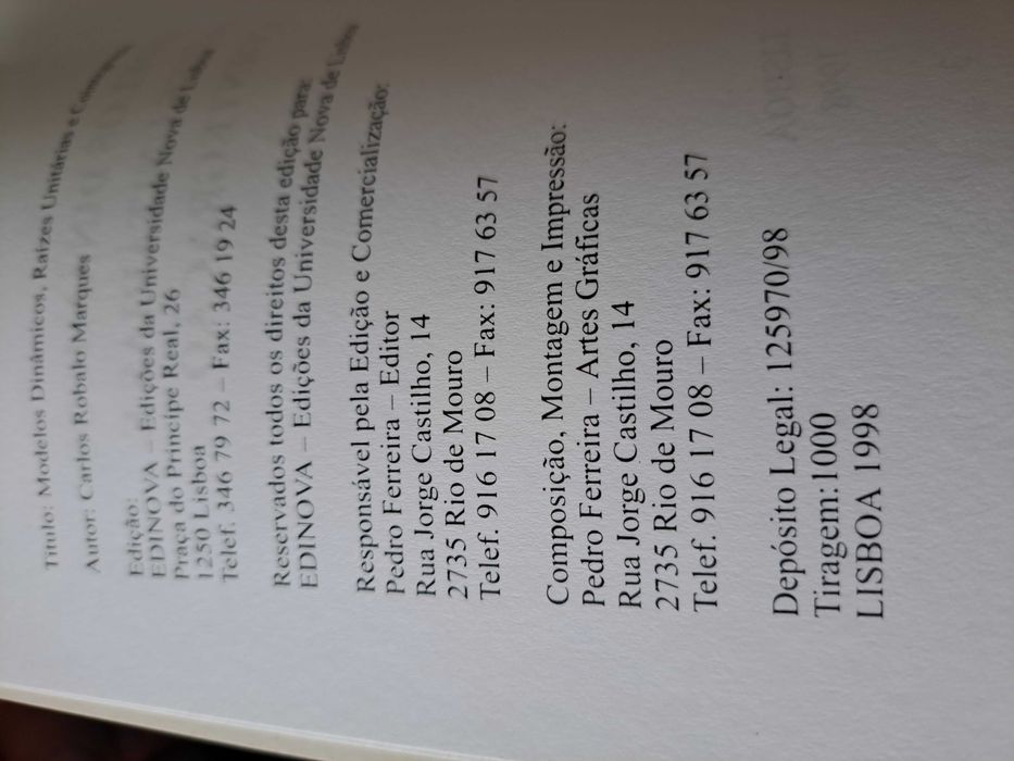 Modelos Dinâmicos, Raízes Unitárias e Cointegração - C. Robalo Marques
