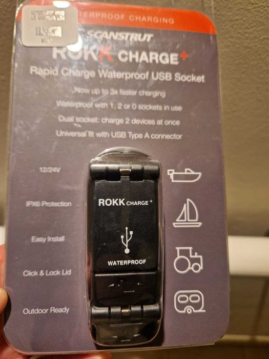 Carregador USB duplo à prova de água, ROKK Charge+ (novo, selado)