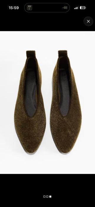 Ciemnozielone khaki futrzane nowe baleriny h&m 37
