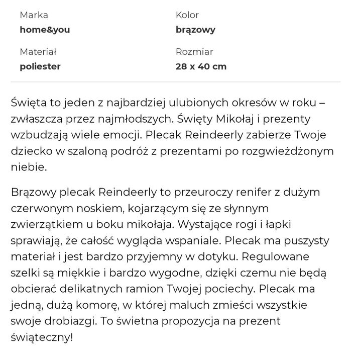 Plecak Reindeerly home & you nowy z metką, renifer