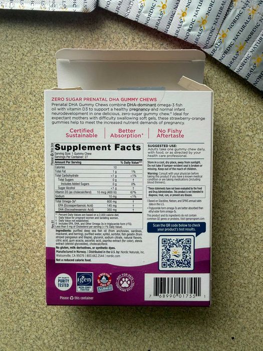 Nordic Naturals, Prenatal DHA bez cukru